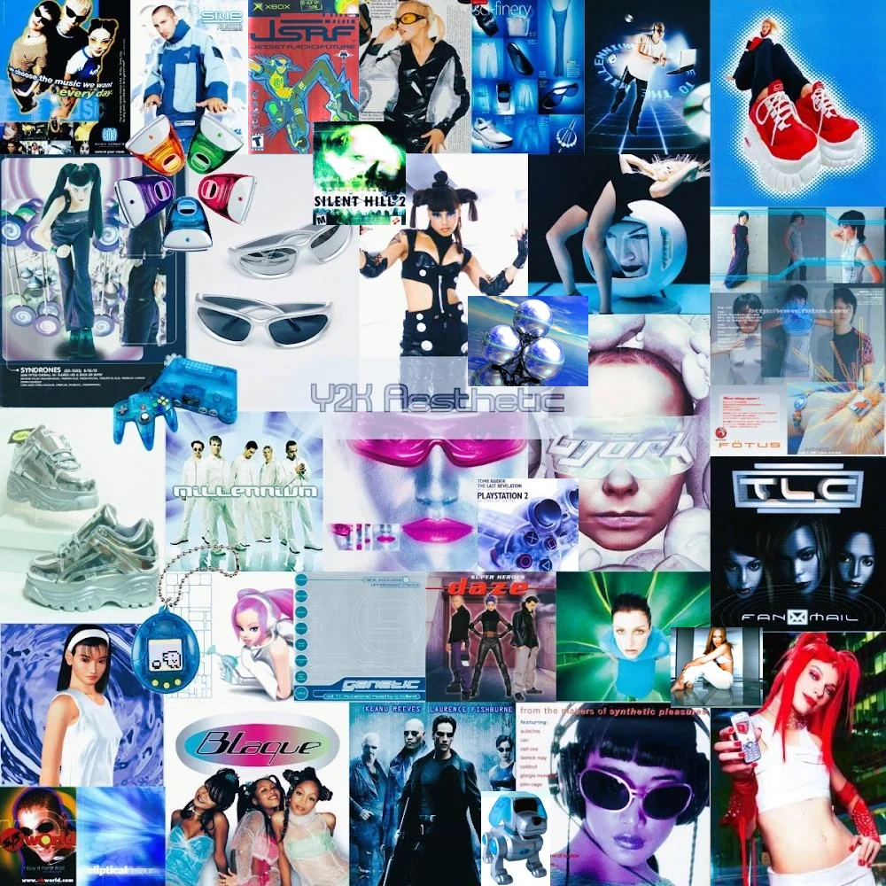 Exemplos de design no estilo Y2K retro futurista